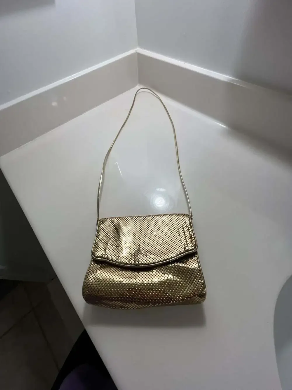 Whiting and Davis Vintage Gold Mesh Evening Clutch with Shoulder Strap